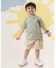 CRUNCHY NACHOS Cotton Knitted Half Sleeves Abstract Embroidered Shirt & Shorts Set - Pista Green