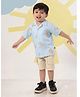 CRUNCHY NACHOS Cotton Knitted Half Sleeves Abstract Embroidered Shirt & Shorts Set - Sky Blue