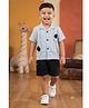 CRUNCHY NACHOS Cotton Knitted Half Sleeves Floral Embroidered Shirt & Shorts Set - Ice Blue