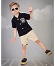 CRUNCHY NACHOS Cotton Knitted Half Sleeves Tree Embroidered Shirt & Shorts Set - Navy Blue