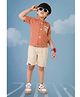CRUNCHY NACHOS Cotton Knitted Half Sleeves Floral Embroidered Shirt & Shorts Set - Rust Orange