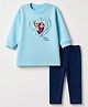 Bonfino Disney 100% Cotton Fleece Knit Full Sleeves Sweatshirt and Trouser With Elsa and Anna Print - Blue