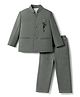 Dapper Dudes Cotton Mixes Woven Full Sleeves Floral Embroidered Blazer With Pant - Olive Green