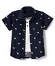 Dapper Dudes Cotton Mix Woven Half Sleeves Shirt with Attached Tee and Dog Print - Navy Blue