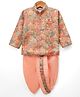 Dapper Dudes Cotton Silk Woven Full Sleeves Ethnic Printed Kurta & Dhoti Co-Ordinating Set - Orange