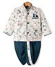 Dapper Dudes Cotton Silk Woven Full Sleeves Floral Printed Kurta & Dhoti Co-Ordinating Set - Teal Blue