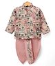 Dapper Dudes Cotton Silk Woven Full Sleeves Ethnic Printed Kurta & Dhoti Co-Ordinating Set - Dark Pink