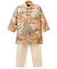 Dapper Dudes Cotton Mix Woven Full Sleeves Printed Kurta & Pyjama Set - Sea Green & Beige