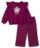 Bonfino Disney 100% Cotton Fleece Knit Full Sleeves Winter Wear Sweatshirt and Culottes Set With Minnie Mouse Graphic - Purple