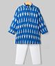 Bow & Tie Boys Full Sleeves Motifs Printed Kurta Pyjama Set - Blue