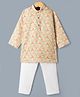 Bow & Tie Full Sleeves Geometric & Floral Printed Kurta & Pyjama Set - Yellow