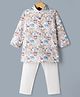 Bow & Tie Full Sleeves Elephant & Ethnic Printed Kurta & Pyjama Set - White
