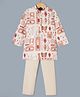 Bow & Tie Full Sleeves Animal & Ethnic Printed Kurta & Pyjama Set - Brown & White