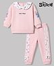 Bonfino Disney 100% Cotton Fleece Full Sleeves Sweatshirt and Trouser with Stitch Print - Pink