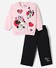 Bonfino Disney 100% Cotton Fleece Knit Full Sleeves Sweatshirt and Trouser with Full Length and Minnie Mouse Print in Pink