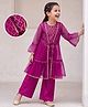 EARTHY TOUCH Woven Three-Fourth Sleeves Indo Western Set With Floral Print - Dark Pink