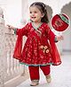 EARTHY TOUCH Chanderi Woven Three Fourth Sleeves Kurta Salwar & Dupatta Set With Floral Embroidery in Red