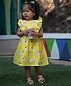 LITTLE INDIAN Cotton Woven Frill Sleeves Zebra Printed Dress - Yellow