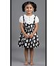LITTLE INDIAN Cotton Woven Half Puffed Sleeves Owl Printed Pinafore Dress - Black