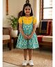 LITTLE INDIAN Cotton Woven Half Puffed Sleeves Fishes Printed Pinafore Dress - Sea Green