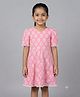 Little Indian Cotton Woven Half Sleeves Floral Printed Dress - Pink