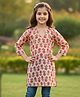 Cutiekins Cotton Woven Three Fourth Sleeves Floral Printed Kurti - Peach & Pink