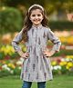 Cutiekins Cotton Woven Three Fourth Sleeves Checked Kurti - Grey & Maroon