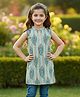 Cutiekins Cotton Woven Sleeveless Floral Printed Kurti - Light Blue & Golden