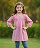 Cutiekins Cotton Woven Three Fourth Sleeves Abstract Printed Striped Kurti - Pink & Golden