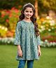 Cutiekins Cotton Woven Three Fourth Sleeves Geometric  Printed Kurti - Teal Blue & Golden
