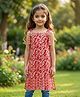 Cutiekins Cotton Woven Sleeveless Floral Printed Kurti - Red & White