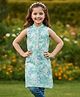 Cutiekins Cotton Woven Sleeveless Floral Printed Kurti - White & Light Green