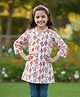 Cutiekins Cotton Woven Three Fourth Sleeves Leaves Printed Kurti - White & Red