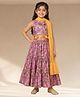 Lil' Drama Knit Sleeveless Floral Printed & Tassel Embellished Coordinating Lehenga Choli With Dupatta Set - Purple