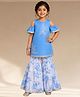 Lil' Drama Cotton Knit Cold Shoulder Floral Embroidered & Lace Embellished Kurti Sharara Set - Blue