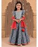 Lil' Drama Cotton Knit Sleeveless Gota Lace Embellished Frill Detailed & Floral Printed Lehenga Choli With Dupatta - Grey