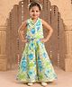 Lil' Drama Cotton Woven Sleeveless Floral Printed Coordinating Top & Palazzo Set - Green