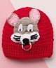 MayRa Knits Knitted Woven Bunny Designed Hand Knitted Crochet Cap - Red Circumference - 41 Cms