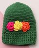 MayRa Knits Hand Knitted Woven Floral Designed Cap - Green Circumference - 25 Cms