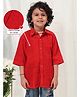 Little Bansi Cotton Woven Three Fourth Sleeves Hearts Embroidered Shirt - Red