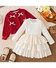 Mark & Mia Full Sleeves Frock With Jacket & Bow Applique - Red