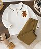 Mark & Mia 95% Cotton 5% Elastane Full Sleeves Winter Wear Suit with Bear Applique in White