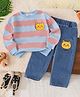 Mark & Mia Full Sleeves Sweatshirt and Jeans Set with Tiger Print - Blue