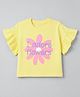 Babyhug 100% Cotton Knit Half Sleeves, Frill Sleeves T-Shirt with Graphic & Flower Print in Yellow