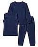 Pine Kids Cotton Mix Knit Full Sleeves Vest & Pant Thermal Set in Navy Blue