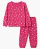 Pine Kids Cotton Mix Knit Full Sleeves Printed Thermal Inner Wear Set - Dark Pink