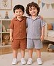 Kidbea Cotton Woven Pack Of 2  Half Sleeves Solid Shirts & Shorts Set - Rust Orange & Grey