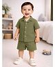 Kidbea Cotton Woven Half Sleeves Solid Shirt & Shorts Set - Dark Green