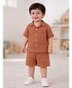 Kidbea Cotton Woven Half Sleeves Solid Shirt & Shorts Set - Rust Orange