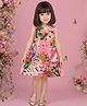 PinkCow Satin Woven Sleeveless Butterflies & Leopard Printed Dress - Pink